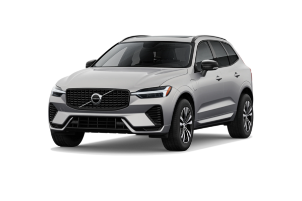 Grauer Volvo XC60 T8 e von vorne: Plug-in-Hybrid-SUV mit Benzin- und Elektroantrieb.